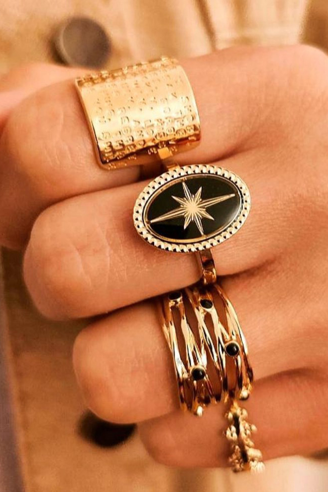 Gold on the fingers with black