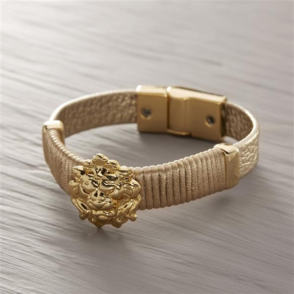 Lioness. Golden leather bracelet