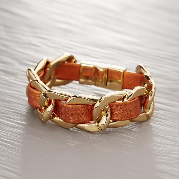 SOUTHERN GIRL. Chain bracelet with orange leather