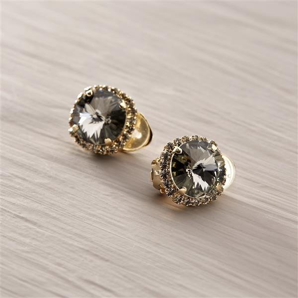 Glamour. Clip earrings with grey crystals