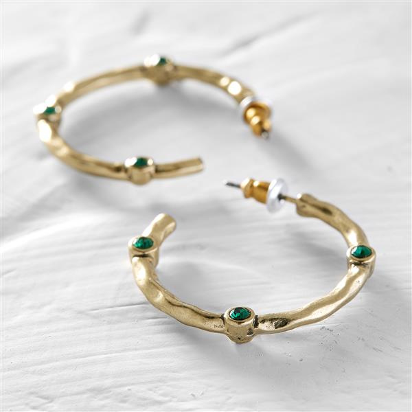 Botswana. Hoop earrings with green crystals