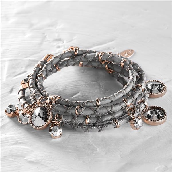 Odette. Leather bracelet in grey and rose gold tones