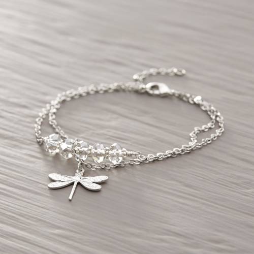 Levitating. Silver bracelet with a dragonfly