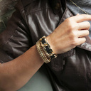 Nighttime. Chain bracelet with black leather