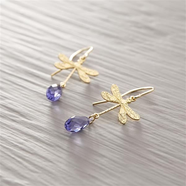 Subtlety. Drop earrings with dragonflies and crystals
