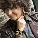 Nighttime. Chain bracelet with black leather