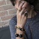 Nighttime. Chain bracelet with black leather