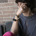 Nighttime. Chain bracelet with black leather