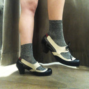 Chicago. Black & white, mid heel shoes