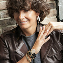 Nighttime. Chain bracelet with black leather