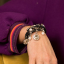 Little black one. Leather bracelet with crystals and pearls