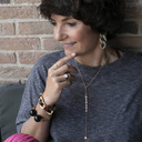 Nighttime. Chain bracelet with black leather