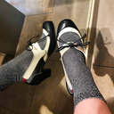 Chicago. Black & white, mid heel shoes